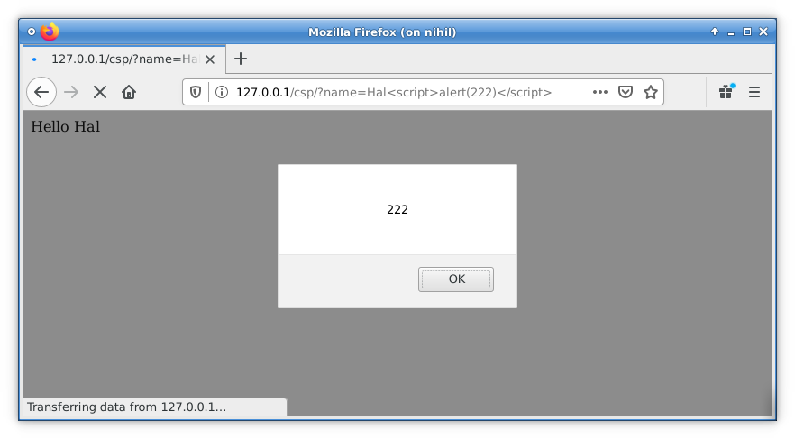 Screen Shot of XSS Payload Executing