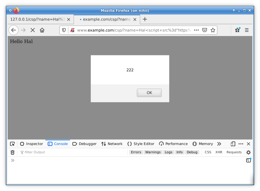 Screen Shot of XSS Payload Bypassing CSP